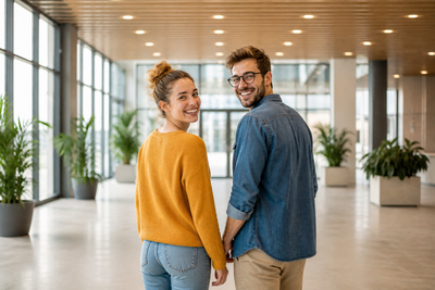 Zwei Personen in einem Foyer